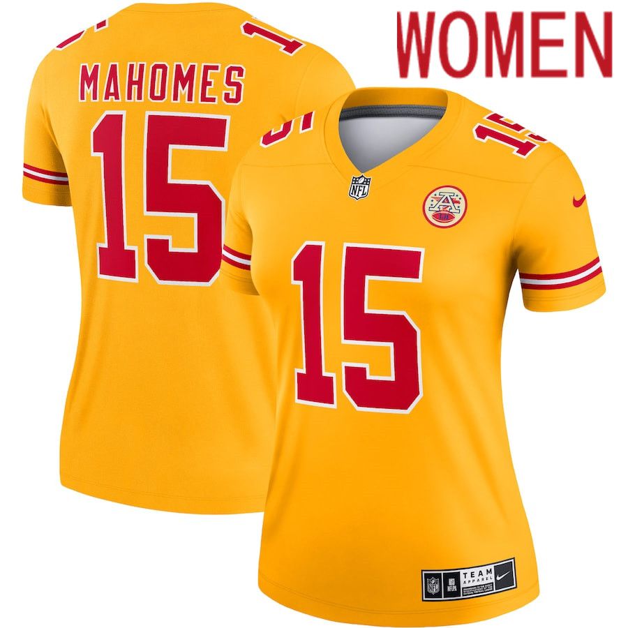 Women Kansas City Chiefs #15 Patrick Mahomes Nike Gold Inverted Legend NFL Jersey